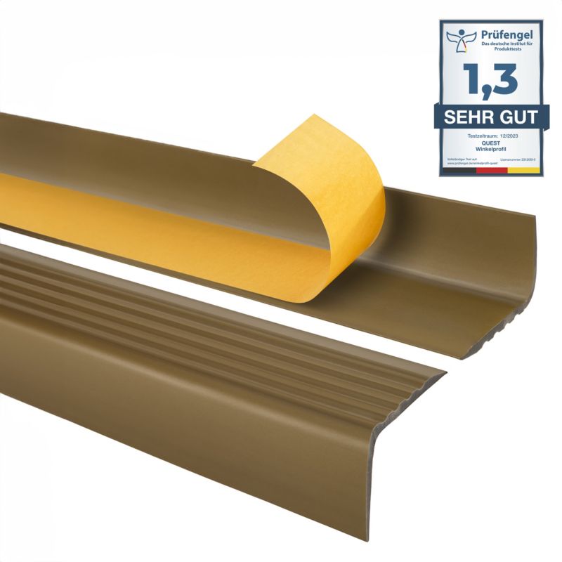 Profil schodowy PCV 50x42mm, QUEST, samoprzylepny antypoślizgowy nosek schodowy, RGP, mosiądz, 0.9m
