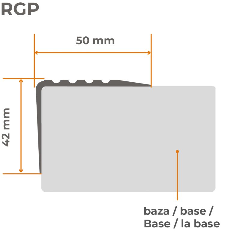 Profil schodowy PCV 52x40mm, QUEST, antypoślizgowy nosek schodowy,  RGP, brąz, 1.5m
