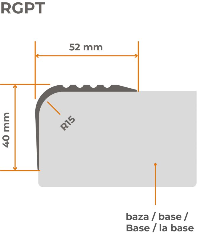 Profil schodowy PCV 52x40mm, QUEST, antypoślizgowy nosek schodowy,  RGPT, brąz, 1.5m
