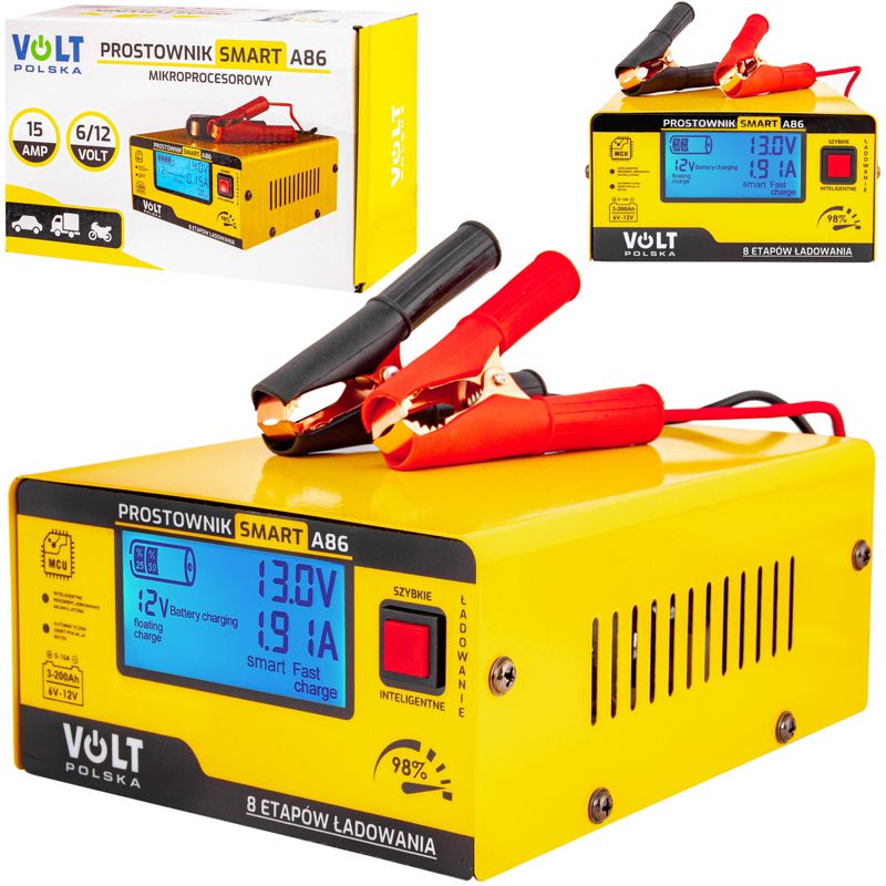 Prostownik ładowarka do akumulatora VOLT POLSKA LCD 6/12V 15A SMART A86  1szt.
