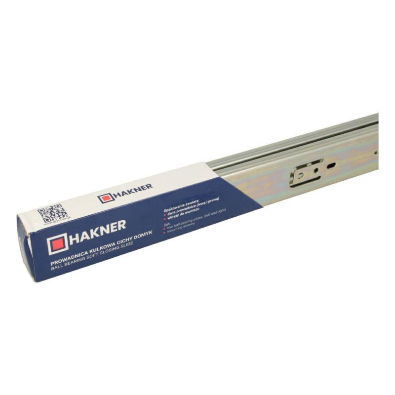 Prowadnica kulkowa do szuflad Hakner 45 400mm 30kg cichy domyk pełny wysuw - 1 par.