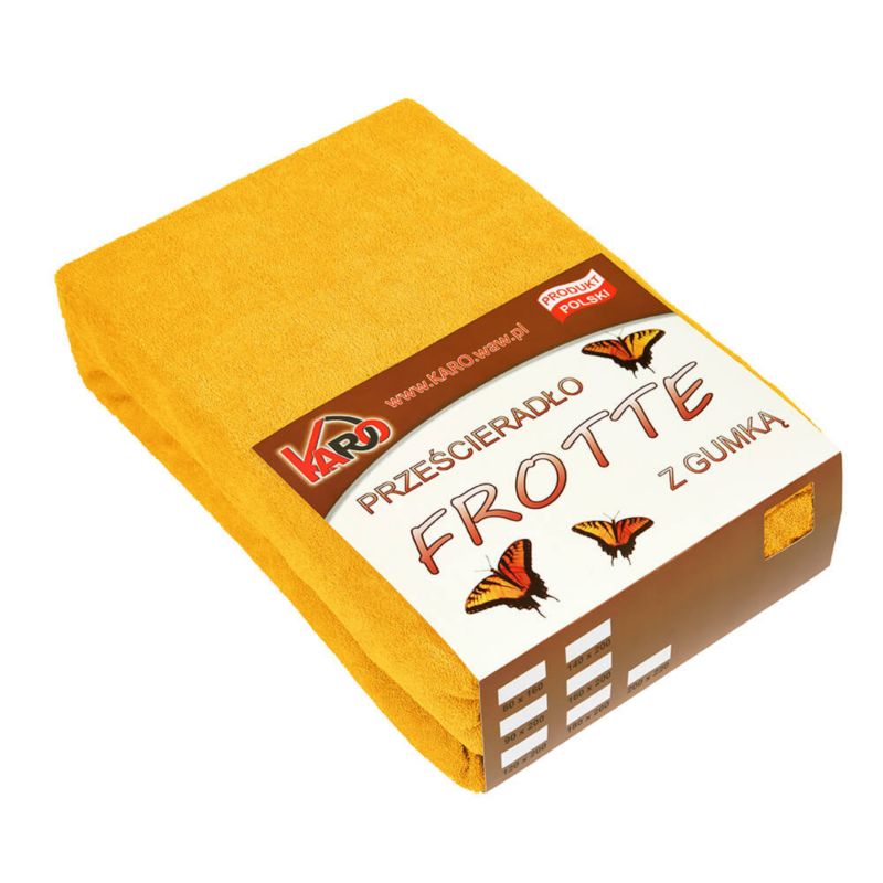 Prześcieradło frotte z gumką KARO 220x240 musztardowe 1 szt.