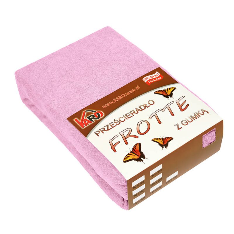 Prześcieradło frotte z gumką KARO 220x240 różowe jasne 1 szt.