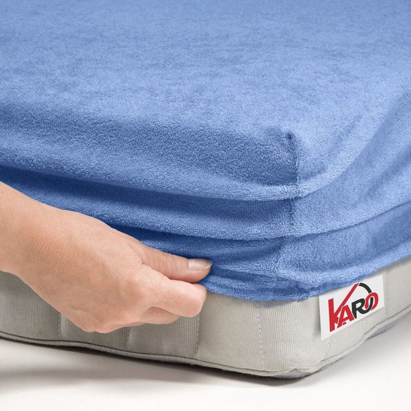 Prześcieradło frotte z gumką KARO 80x200 niebieskie 1 szt.