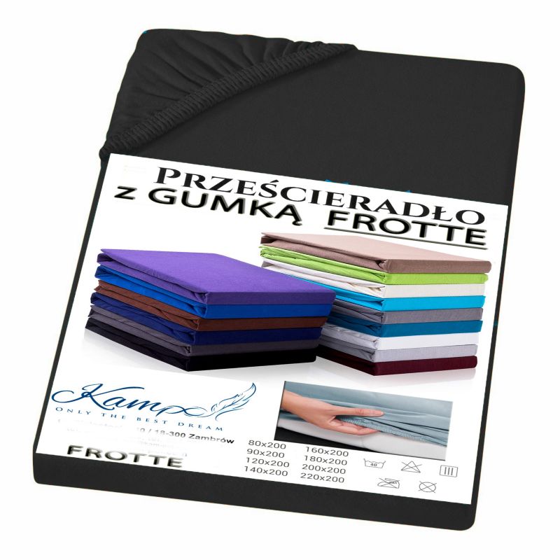 Prześcieradło gumka frotta Kam-Pol bawełna premium 160x200 czarny 1 szt.