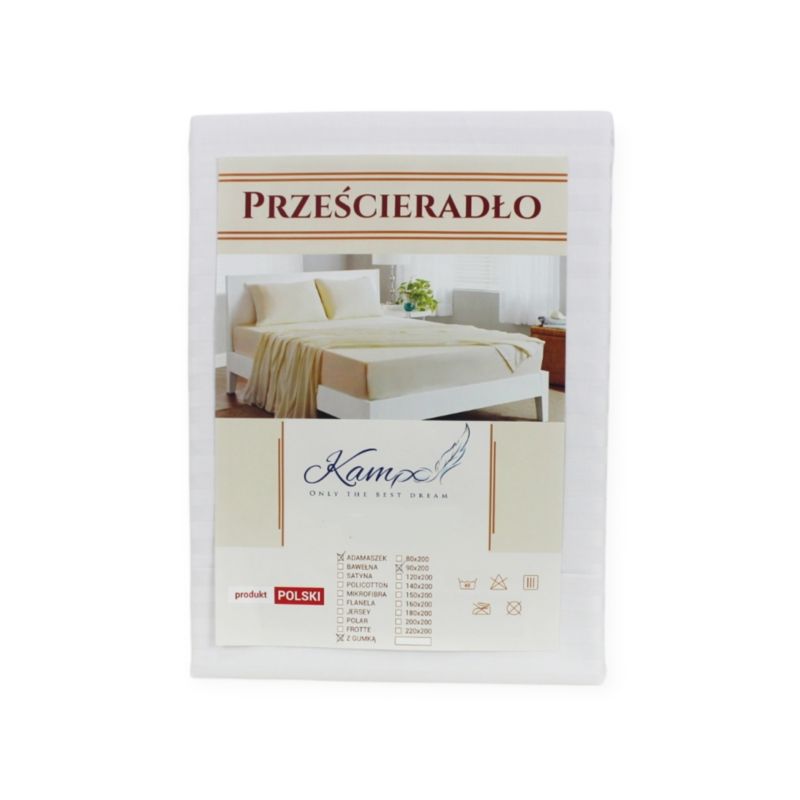 Prześcieradło gumka hotelowe Kam-Pol bawełna premium 160x305 białe 1 szt.