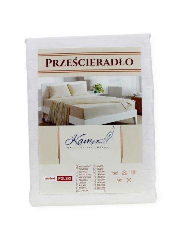 Prześcieradło gumka hotelowe Kam-Pol bawełna premium 70x180 białe 1 szt.