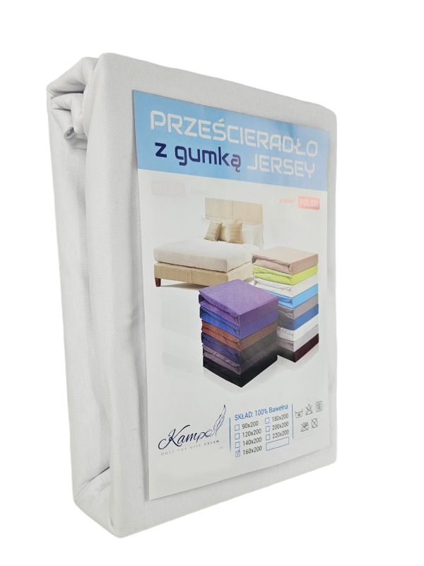 Prześcieradło gumka jersey Kam-Pol bawełna premium 180x210 białe 1 szt.