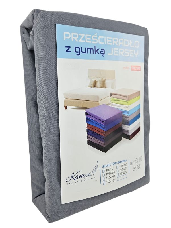 Prześcieradło gumka jersey Kam-Pol bawełna premium 200x220 szary 1 szt.
