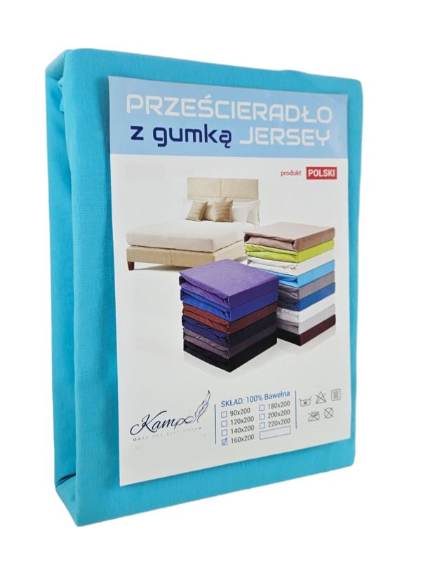 Prześcieradło gumka jersey Kam-Pol bawełna premium 80x200 turkus 1 szt.