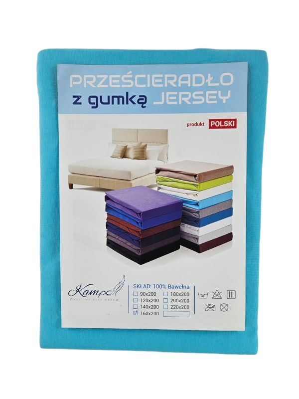 Prześcieradło gumka jersey Kam-Pol bawełna premium 80x200 turkus 1 szt.