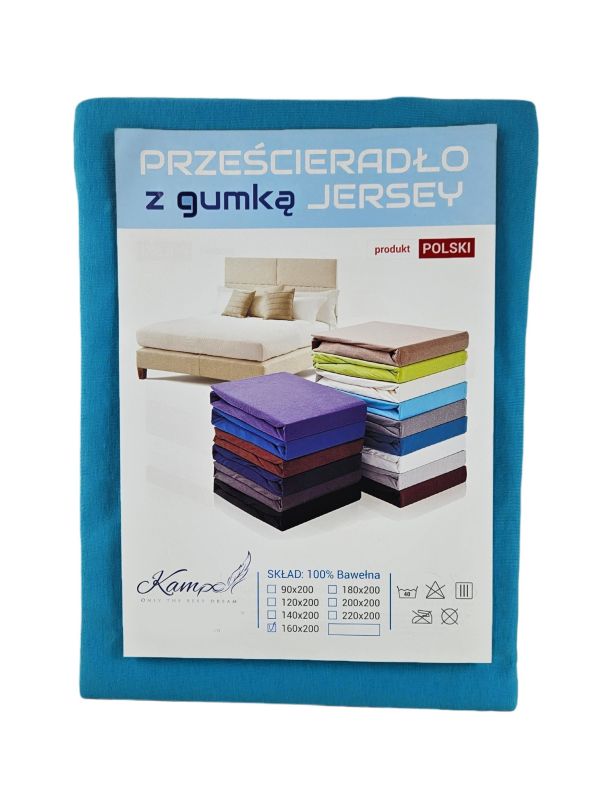 Prześcieradło gumka jersey Kam-Pol bawełna premium 90x210 niebieski 1 szt.