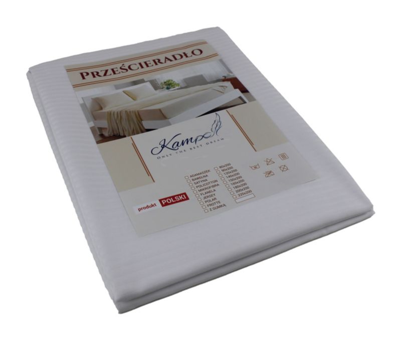 Prześcieradło hotelowe tradycyjne Kam-Pol gładkie 120x280 białe 1 szt.
