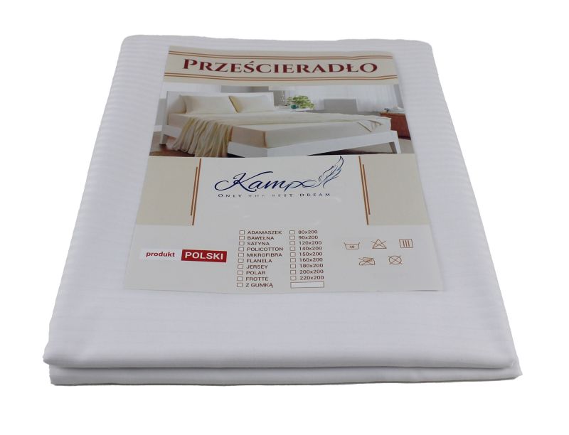 Prześcieradło hotelowe tradycyjne Kam-Pol gładkie 140x300 białe 1 szt.