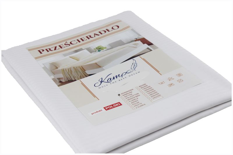 Prześcieradło hotelowe tradycyjne Kam-Pol gładkie 140x300 białe 1 szt.