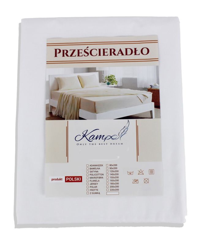 Prześcieradło hotelowe tradycyjne Kam-Pol gładkie 240x240 białe 1 szt.