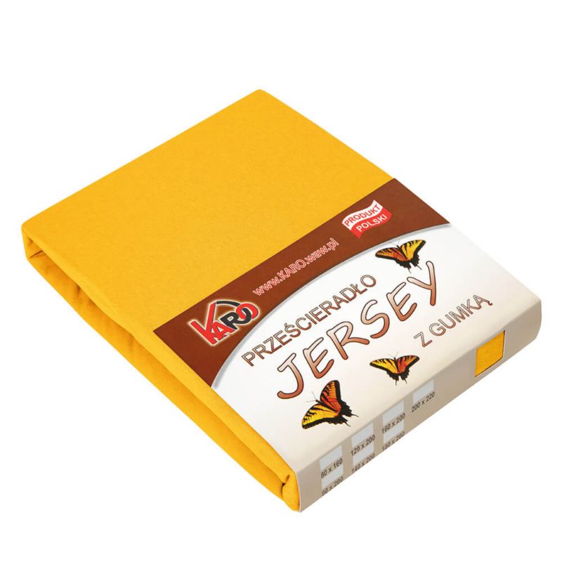 Prześcieradło jersey z gumką KARO 80x200 musztardowe 1 szt.