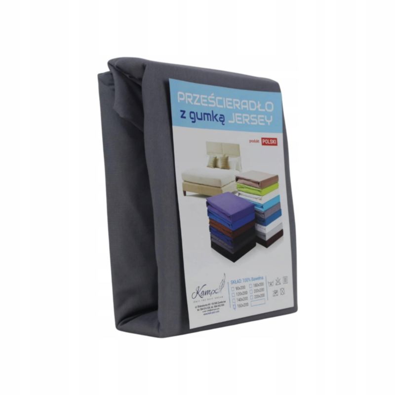 Prześcieradło z gumką jersey VIP bok 30cm Kam-Pol ciemny szary 70x220 1 szt.