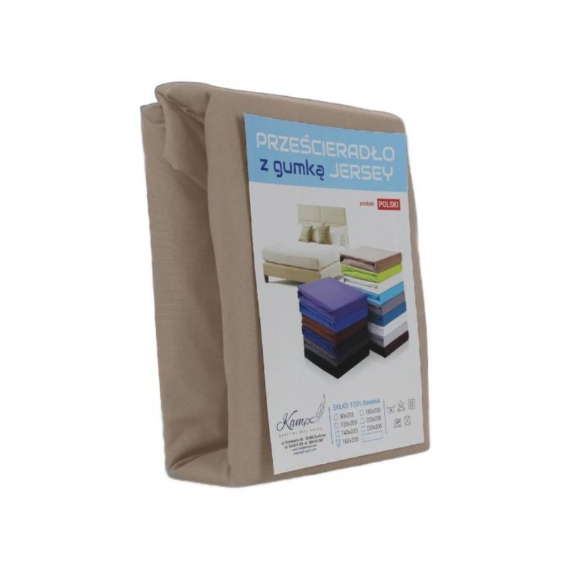 Prześcieradło z gumką Jersey VIP Bok Kam-Pol cappuccino 70x160 cm 1 szt.