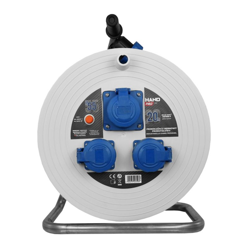 Przedłużacz bębnowy budowlany HAND PRO IP55 20 m 3 gniazda 3 x 1,5 mm² H07RN-F szary 1 szt.
