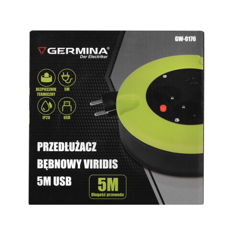 Przedłużacz bębnowy Germina 5 metrów z USB 1szt.