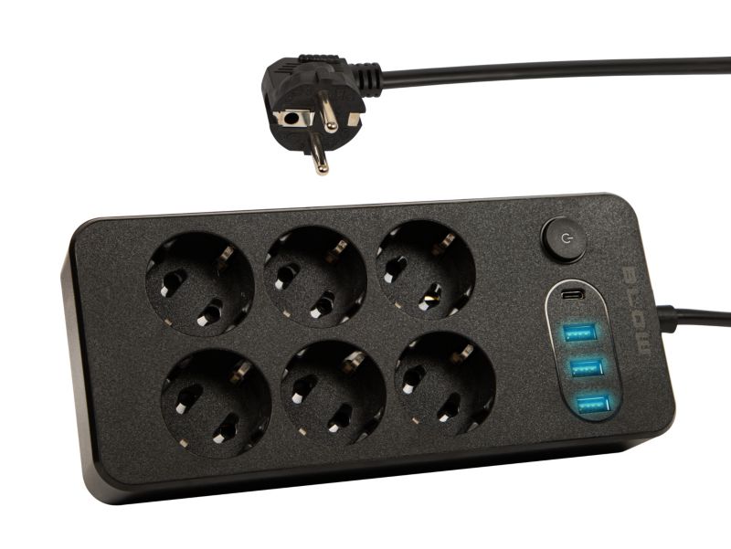 Przedłużacz BLOW listwa zasilająca włącznik 3x USB 6 gniazd USB typ C czarna 1 szt.