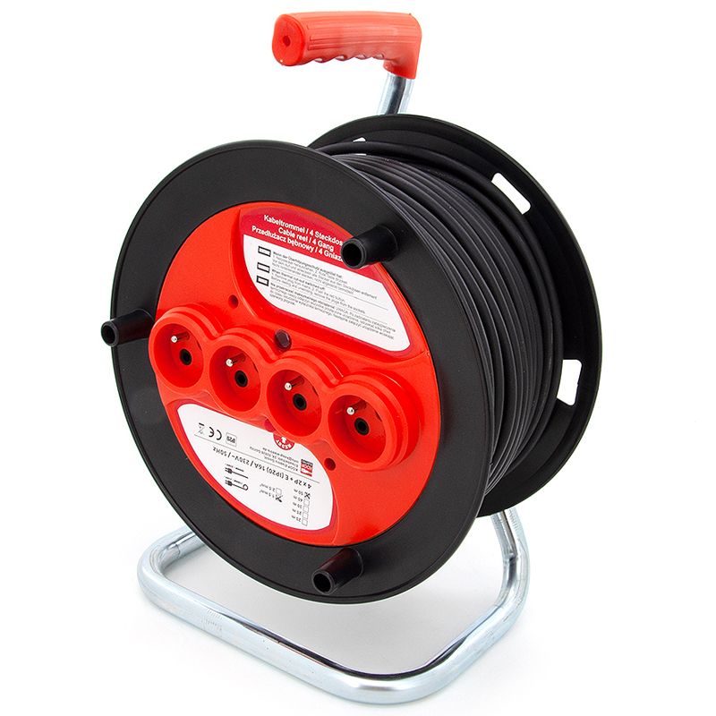 Przedłużacz budowlany bębnowy ELS Elektrotechnika 1OWR430 30m H05RR-F 3x1,5mm2, 4x230V, z uziemieniem, IP20, gumowy, 1 szt.