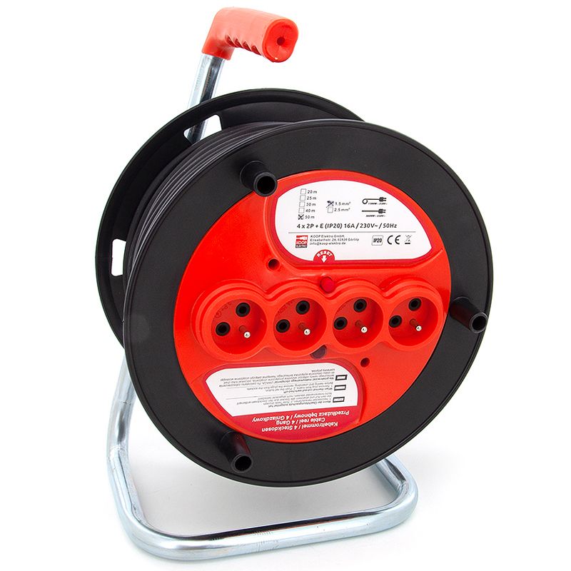 Przedłużacz budowlany bębnowy ELS Elektrotechnika 2OWR450 4x230V IP20, H05RR-F 3x2,5 50M, gumowy, z uziemieniem, 1 szt.