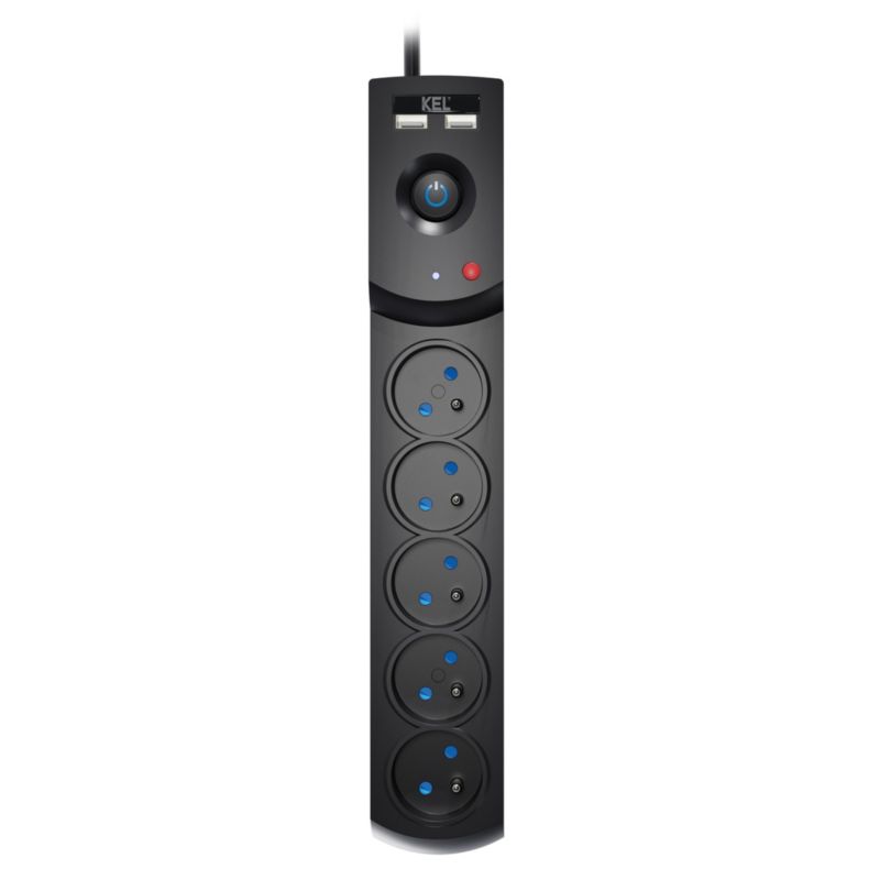 Przedłużacz domowy KEL AX5 PRO 5 m 5 gniazd 2 USB 2300 W czarna 1 szt.
