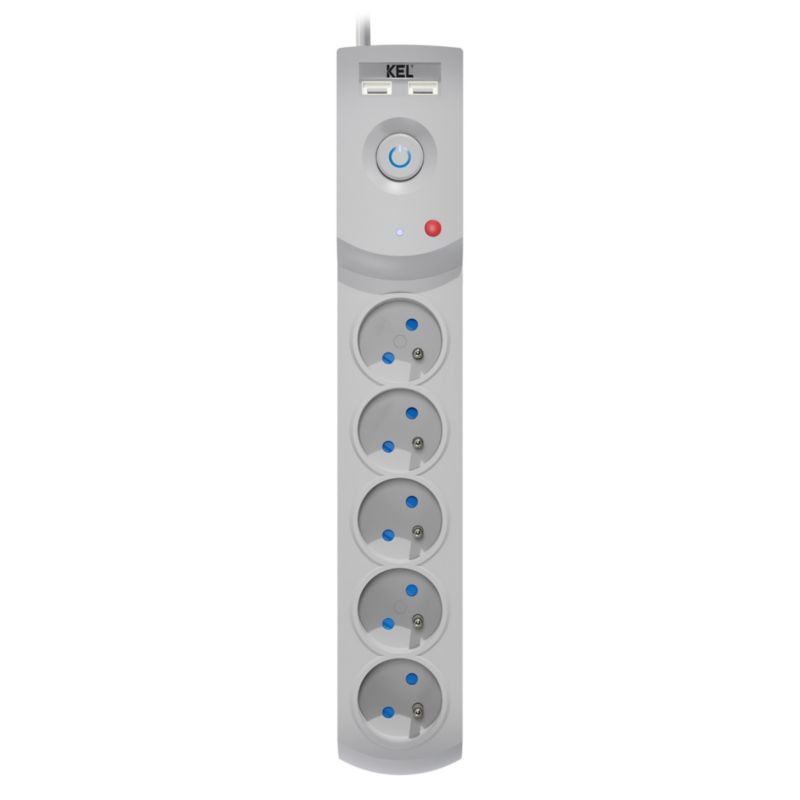 Przedłużacz domowy KEL AX5 PRO 5 m 5 gniazd 2 USB 2300 W szara 1 szt.