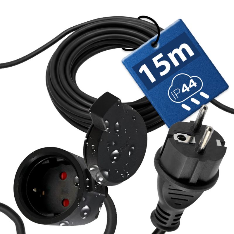 Przedłużacz HOROZ czarny Schuko 15 m 3x1,5 mm IP44 1 szt.