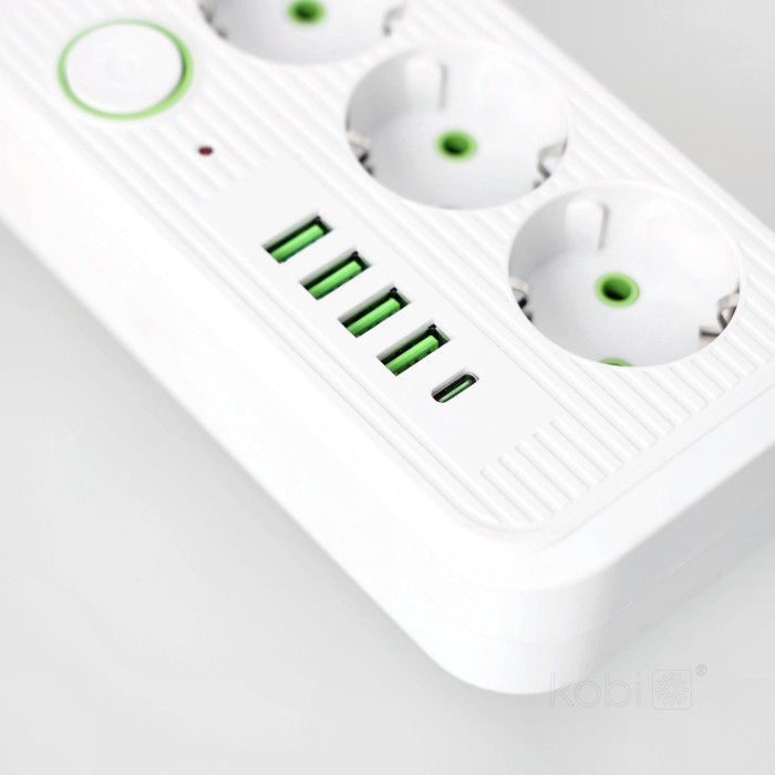 Przedłużacz Linea Kobi 3gn+4usb/1usb-c/5m/Zu+W biały 1szt.
