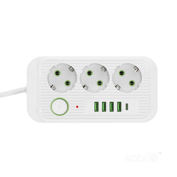Przedłużacz Linea Kobi 3gn+4usb/1usb-c/5m/Zu+W biały 1szt.