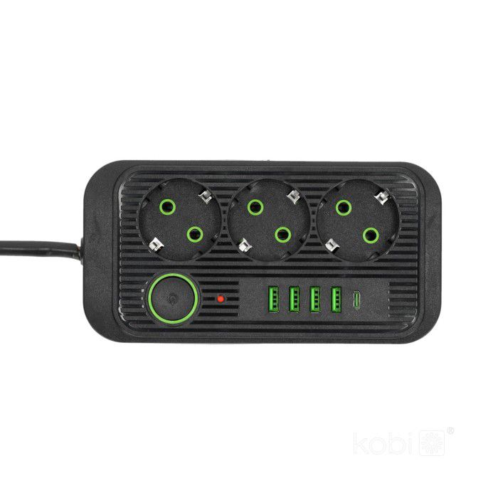 Przedłużacz Linea Kobi 3gn+4usb/1usb-c/5m/Zu+W czarny 1szt.