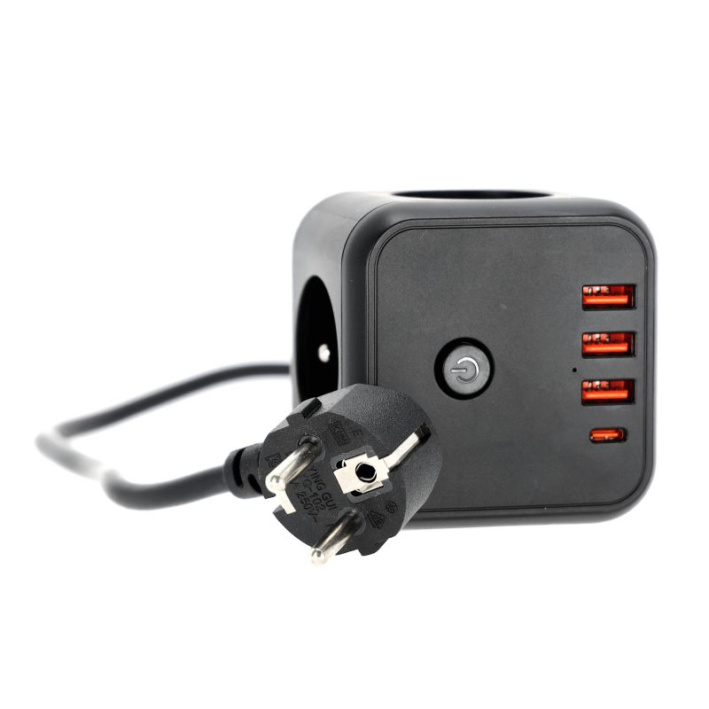 Przedłużacz Linea Pro Kobi 3gn+3usb/1usb-c/1,5m/Zu+W czarny 1szt.