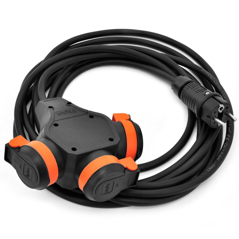 Przedłużacz ogrodowy ELS Elektrotechnika 2OW16053TR rozdzielacz gumowy 3x230V IP54 H05RR-F 3x2,5 mm2, czarno-pomarańczowy, 5 m.