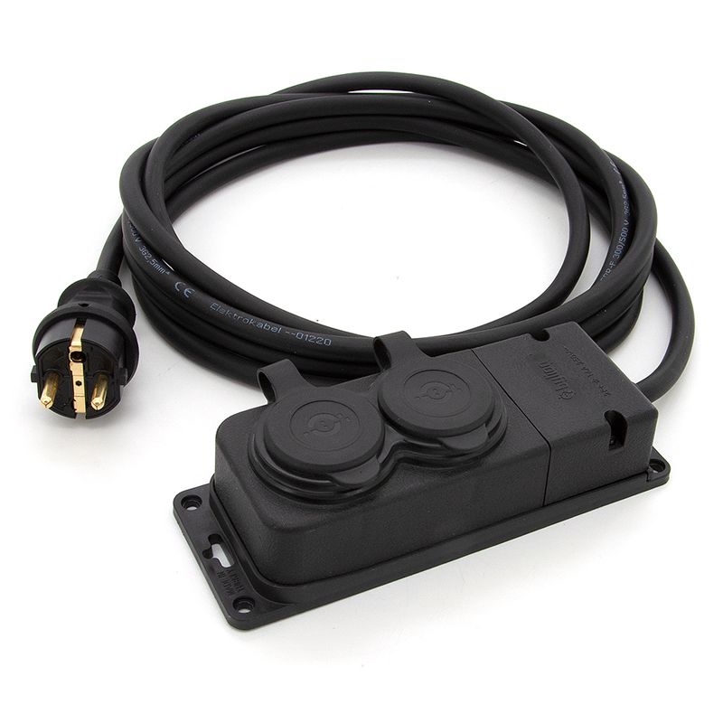 Przedłużacz ogrodowy gumowy ELS Elektrotechnika 2OW16102 2-gniazdowy 16A 230V IP44 H05RR-F 3x2,5mm2, czarny 10 m.