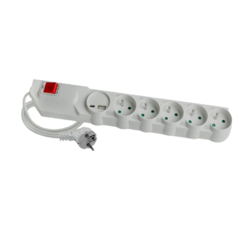 Przedłużacz Przeciwprzepięciowy ELGOTECH MPSFU-501 1,5 M 5 Gniazd Z U USB A C 17 W Szary 1 Szt.