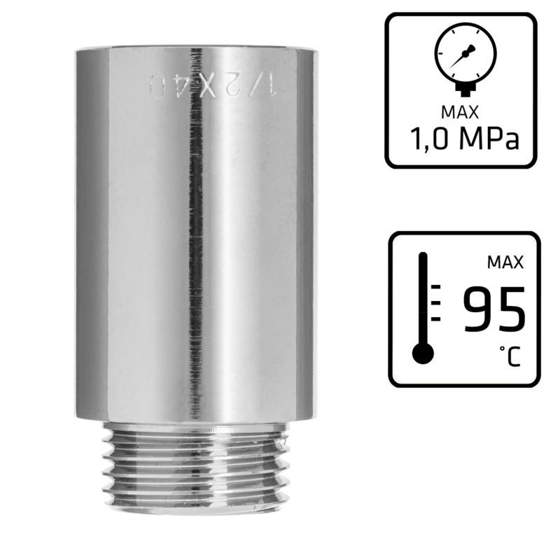 Przedłużka Mosiężna Wydłużka Mosiądz 30 mm GZ/GW 1/2" x 1/2" INVENA 1 szt.