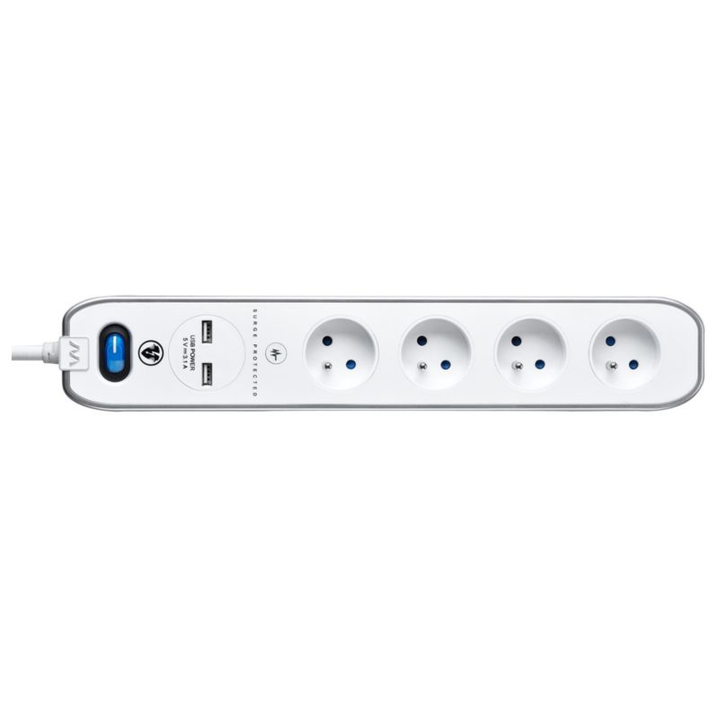Przedłużacz Masterplug 4 x 16 A 3 x 1,5 mm2 2 x USB 2 m biały