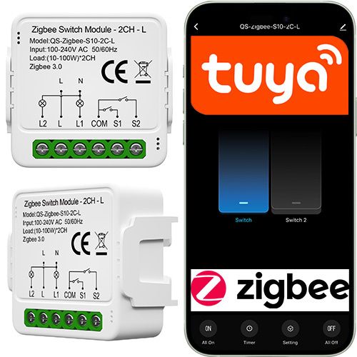 Przekaźnik Mini Sone Dopuszkowy ZigBee 2-Kanałowy Bez Przewodu N Tuya Smart 1szt.