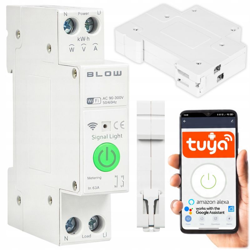 Przekaźnik WiFi BLOW z pomiarem prądu mocy na szynę  DIN Tuya smart WiFi Switch 1 szt.