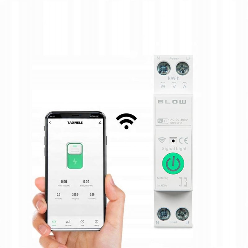 Przekaźnik WiFi BLOW z pomiarem prądu mocy na szynę  DIN Tuya smart WiFi Switch 1 szt.