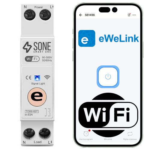 Przekaźnik WiFi Sone 16A Na szynę DIN zdalnie sterowany eWeLink 1 szt.