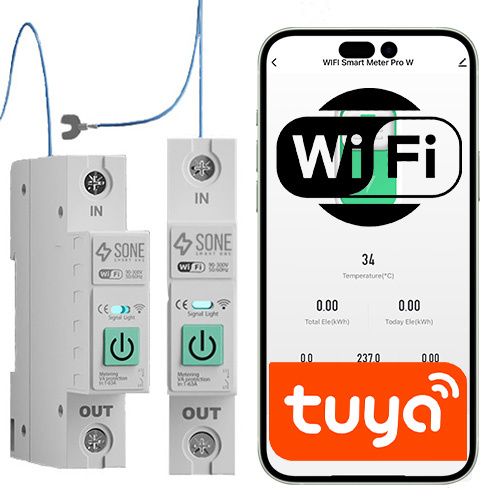 Przekaźnik WiFi Sone Na szynę DIN 63A zewnętrzny przewód N pomiar energii 1 szt.