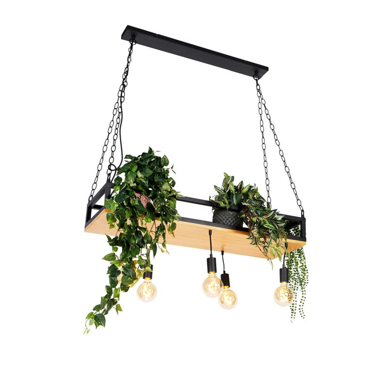 Przemysłowy lampa wisząca do stołu jadalnego Qazqa Shelf 100 czarny drewno żarówkami LED 49 W zestawie E27 ściemnialny z 1 szt.
