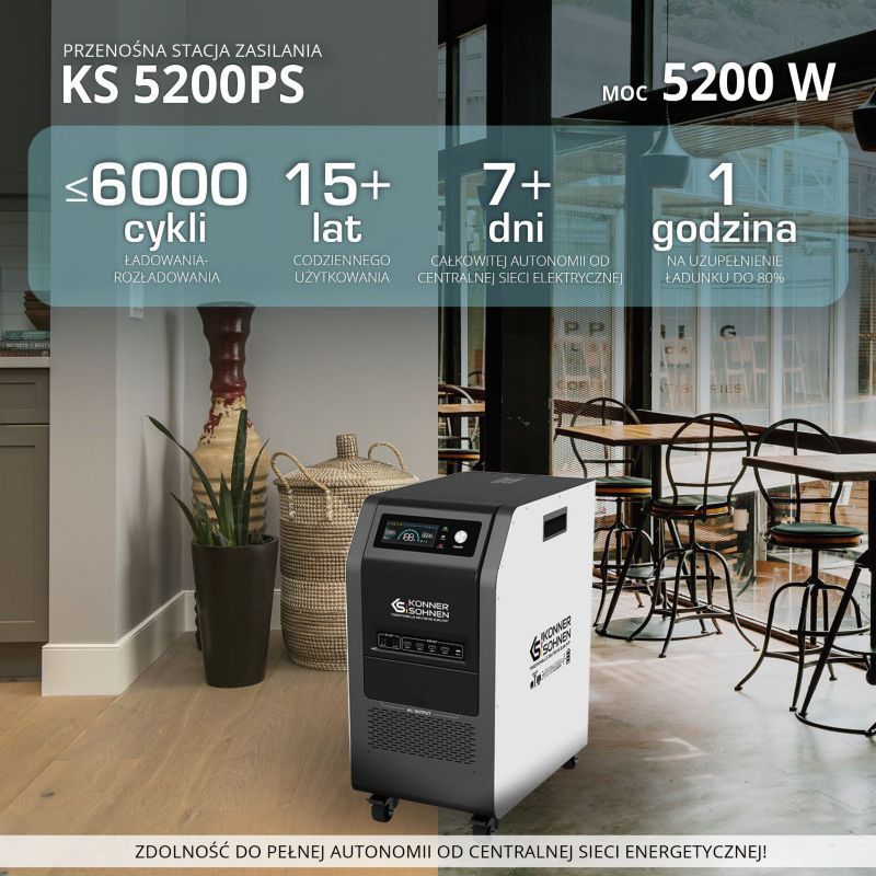 Przenośna stacja zasilania Könner & Söhnen 5200W LiFePO4 5120Wh 1szt