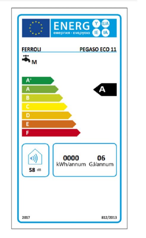 Przepływowy ogrzewacz gazowy Pegaso Eco 11 NG GZ50 Ferroli 8,1-18,9 kW z wyświetlaczem LCD 1 szt.