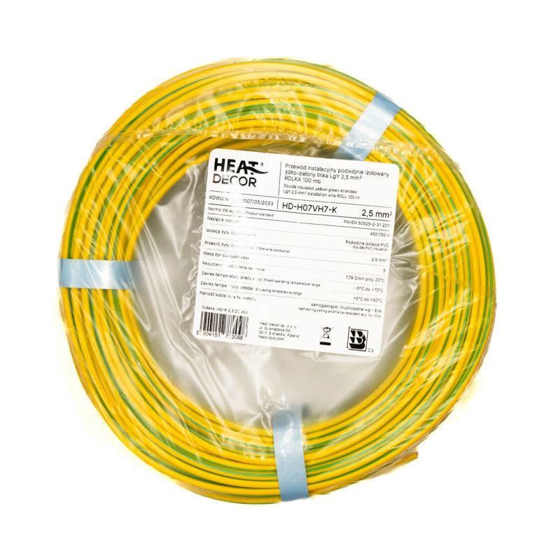 Przewód instalacyjny podwójnie izolowany linka LgY 2,5 mm2 100 mb żółto-zielony