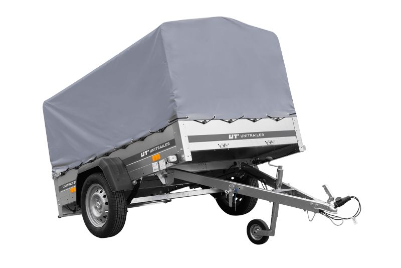Przyczepka jednoosiowa Unitrailer GARDEN 201/R KIPP na resorach 200x125 ze stelażem H-800 i plandeką szarą  1 szt.